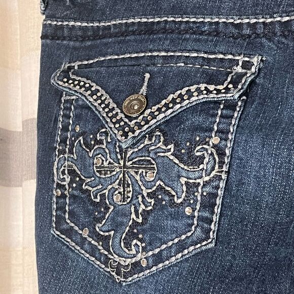 Nine West denim jeans bootcut contrast stitching bling on back pockets size 12 - Picture 5 of 8